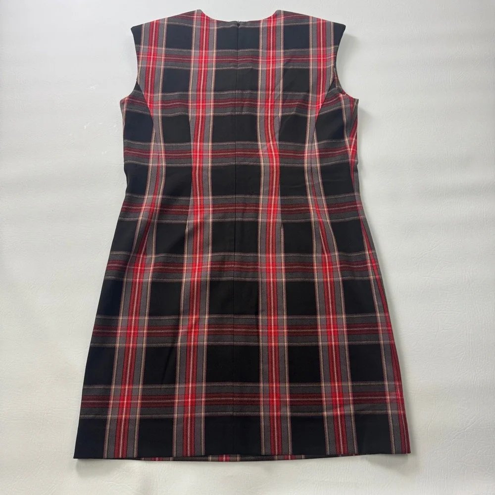 Ann Taylor Womens Red Black Plaid Sleeveless Shift Dress Career Size 10